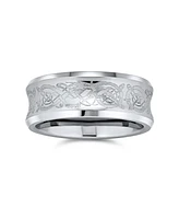 Bling Jewelry Celtic Knot Dragon Inlay Couples Concave Titanium Promise Band Ring Black Silver Gold Tone Comfort Fit 8MM