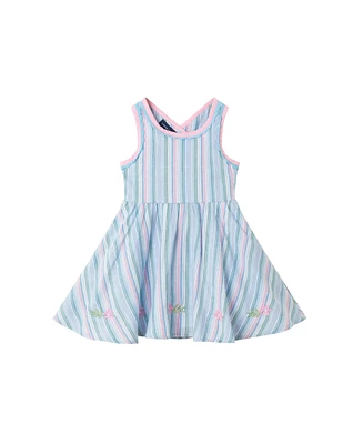 Andy & Evan Toddler Girls Toddler/Child Blue Striped Woven Dress w/Floral Hem