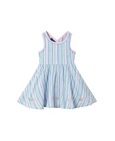 Andy & Evan Toddler Girls Toddler/Child Blue Striped Woven Dress w/Floral Hem