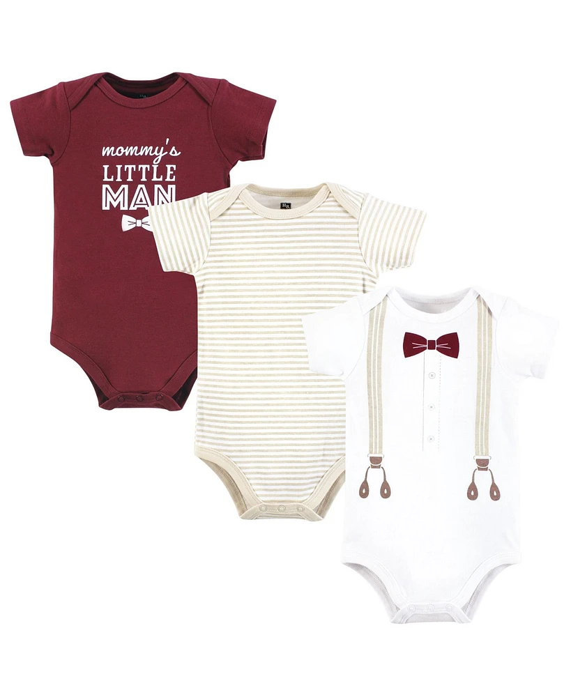 Hudson Baby Boys Cotton Bodysuits, Burgundy Beige Suspender, Preemie