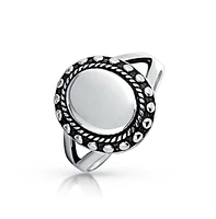 Bling Jewelry Beaded Halo .925 Sterling Silver Oval Signet Ring Split Shank Band