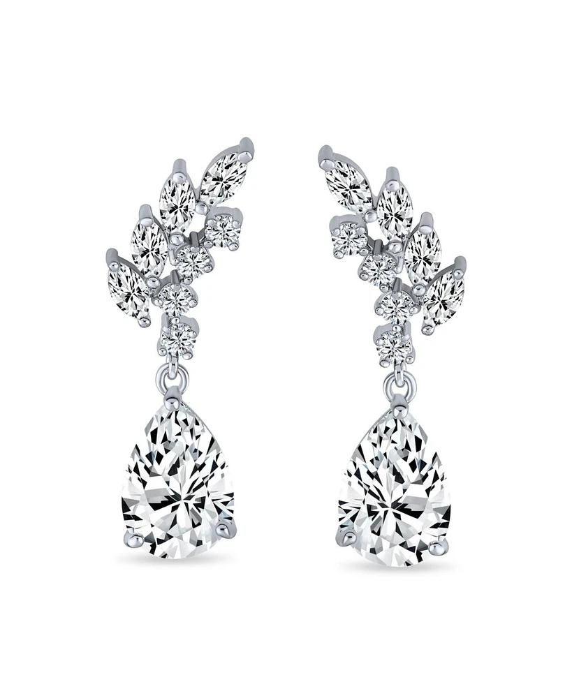 Bling Jewelry Prom Leaf Teardrop Dangle Chandelier Earrings Silver Cubic Zirconia 1.3 Inch