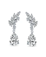 Bling Jewelry Prom Leaf Teardrop Dangle Chandelier Earrings Silver Cubic Zirconia 1.3 Inch