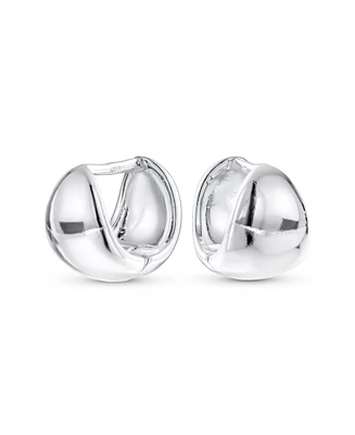Bling Jewelry Minimalist Geometric Hoop Huggie Earrings in Sterling Silver