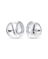 Bling Jewelry Minimalist Geometric Hoop Huggie Earrings in Sterling Silver