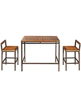 3 Pcs Patio Rattan Wicker Bar wood Table Chair Outdoor