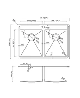 33 Inch Stainless Steel Brushed Kitchen Manual Sink With Double Grooves On The Counter