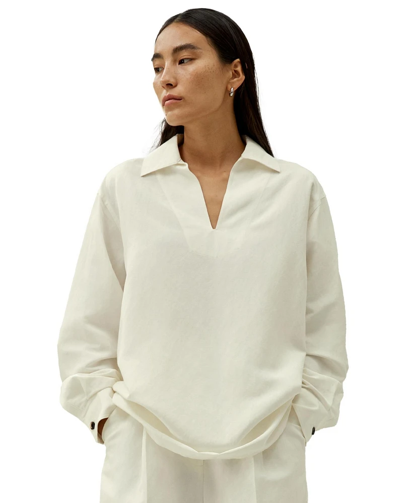 Lilysilk Women's Oversized Silk-Linen Blend Shirt