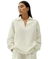 Lilysilk Women's Oversized Silk-Linen Blend Shirt