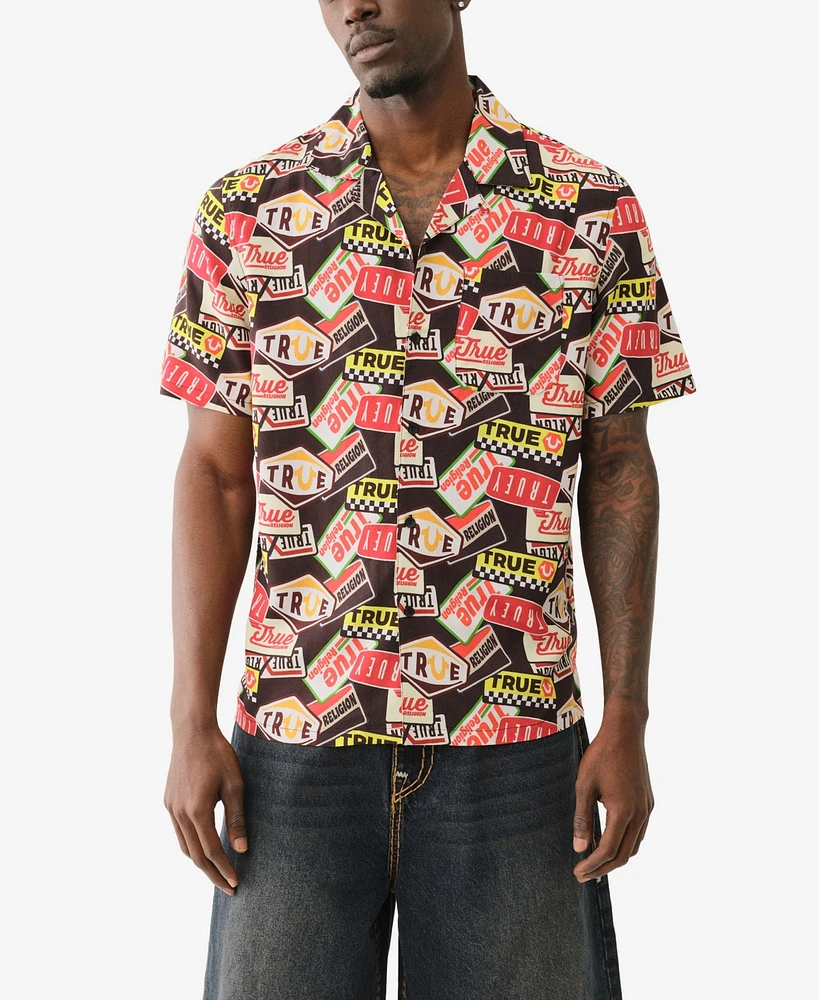 True Religion Men's Short Sleeve Camp Allover Print Shirt