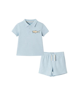 Andy & Evan Toddler Boys Toddler/Child Lt Blue Textured Polo and Shorts Set