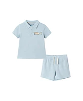 Andy & Evan Toddler Boys Toddler/Child Lt Blue Textured Polo and Shorts Set