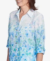 Alfred Dunner Women's St. Thomas Border Floral Collared Neck Top
