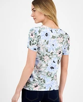 Ak Anne Klein Women's Printed Crewneck Tulip-Sleeve T-Shirt