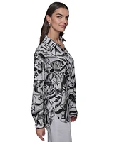 Karl Lagerfeld Paris Women's Motif-Print Oversized Button-Front Top
