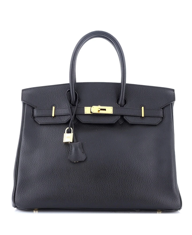 Pre-Owned Hermes Birkin 35 Handbag Black Ardennes with Gold Hardware