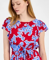 Tommy Hilfiger Women's Printed Ruffled-Sleeve Peplum Top
