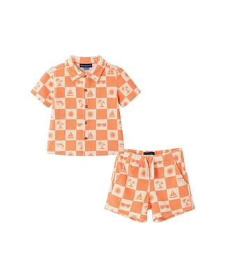 Andy & Evan Baby Boys Orange Printed Check Terry Set