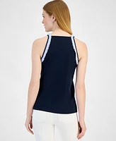 Tommy Hilfiger Women's High-Neck Ruffle-Trim Cotton Tank Top