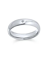Bling Jewelry Simple 0.10CT Cz Cubic Zirconia Accent Dome Couples Titanium Band Ring Silver Tone Comfort Fit