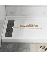 Casainc 60"W X 32"D Solid Surface Single Threshold Shower Base Anti-Slip Shower Pan