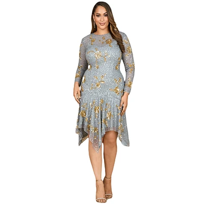 Lara Women's Beaded Midi Dress with Asymmetrical Hem