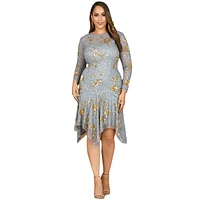 Lara Women's Beaded Midi Dress with Asymmetrical Hem