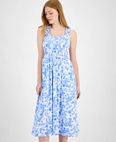 Tommy Hilfiger Women's Cotton Paisley-Print Smocked-Back Midi Dress