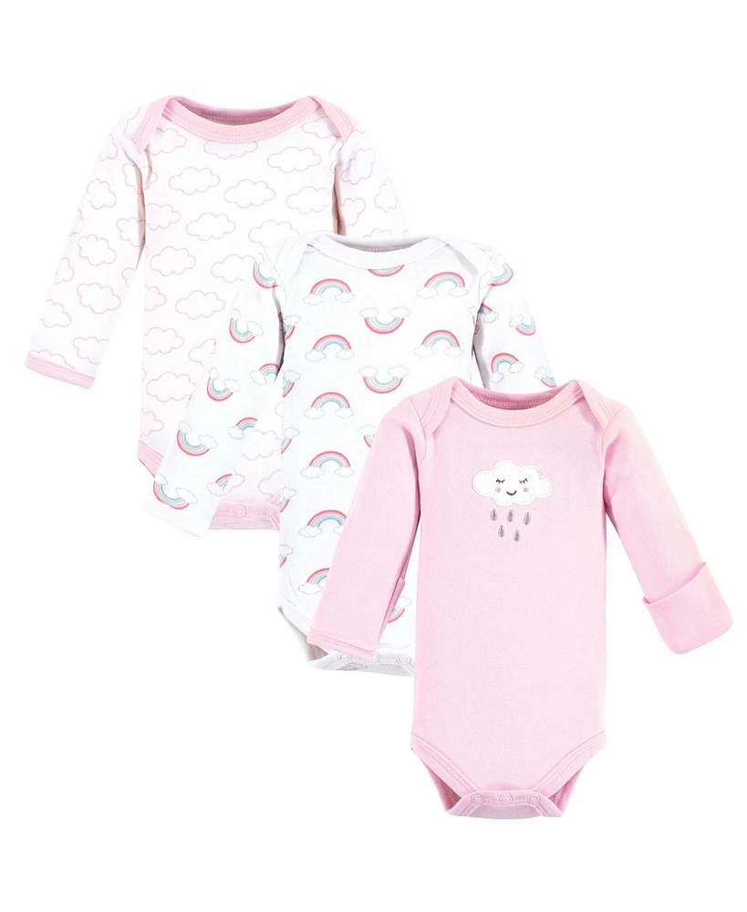 Luvable Friends Baby Girls Preemie Long Sleeve Bodysuits 3pk Cloud, Preemie