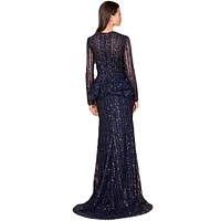 Lara Women's Long Sleeve Beaded Peplum Dress