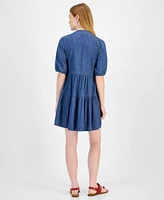 Tommy Hilfiger Women's Chambray V-Neck Tiered Dress