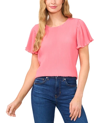 CeCe Women's Pleated Round-Neck Short-Sleeve Top