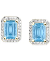 Onyx & Lab-Created White Sapphire (1/4 ct. t.w.) Emerald-Cut Halo Stud Earrings 10k Gold