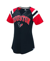 Starter Women's Navy Houston Texans Game On Notch Neck Raglan T-Shirt