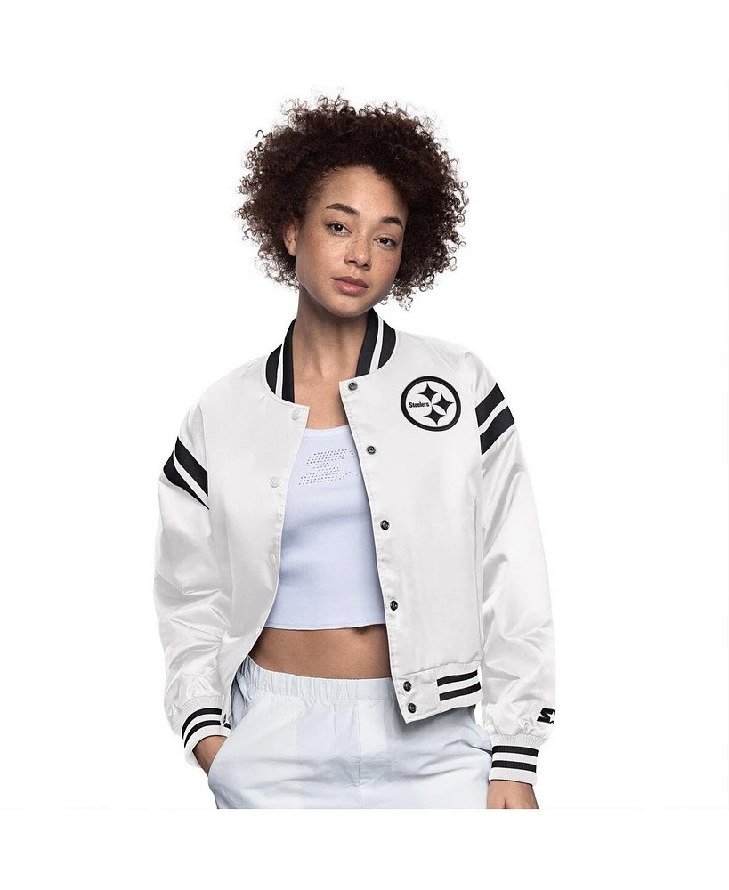Starter Women's Cream Pittsburgh Steelers Full Count Full-Snap Satin Jacket
