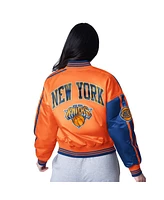 Starter Women's Orange/Blue New York Knicks Zone Blitz Cropped Full-Snap Satin Jacket