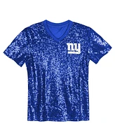 Outerstuff Big Girls Royal New York Giants Wordmark Sequin V-neck Top