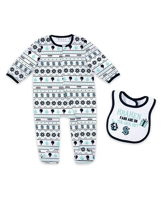 Wear by Erin Andrews Newborn 2-Piece Seattle Kraken Allover Print Full-Zip Sleeper and Bib Christmas Set
