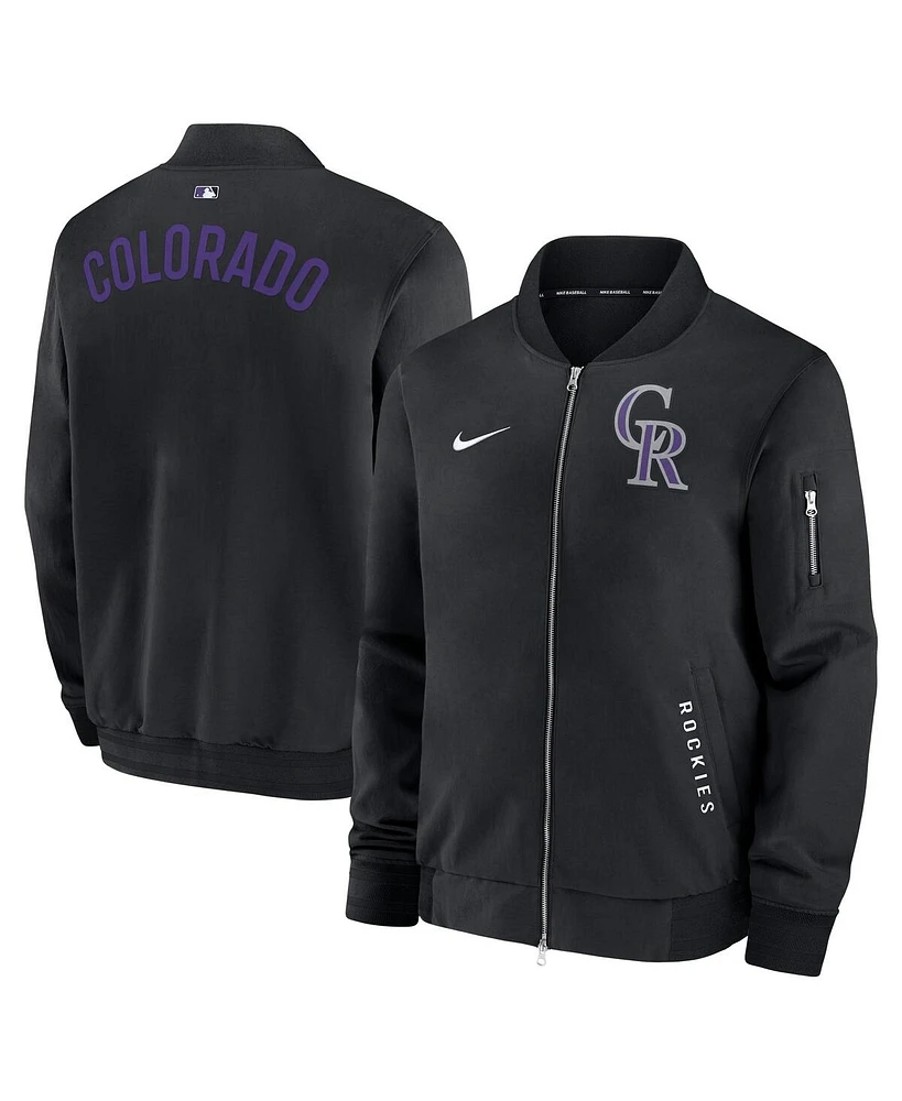 Nike Men's Black Colorado Rockies Authentic Collection Dugout Full-Zip Bomber Jacket
