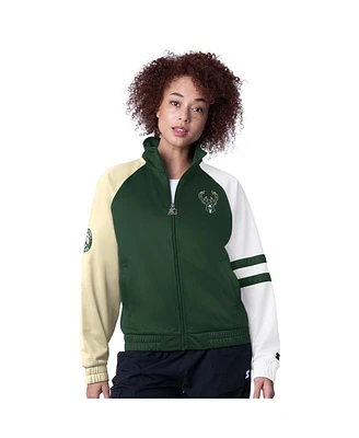 Starter Women's Hunter Green Milwaukee Bucks Line Up Dolman Raglan Full-Zip Track Jacket