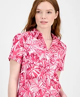 Nautica Jeans Women's Palm-Print Cotton Camp Shirt