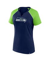 Fanatics Women's College Navy/Neon Green Seattle Seahawks Glittered Primary Raglan T-Shirt
