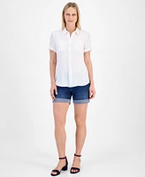 Nautica Jeans Women's Dobby Short-Sleeve Button Shirt
