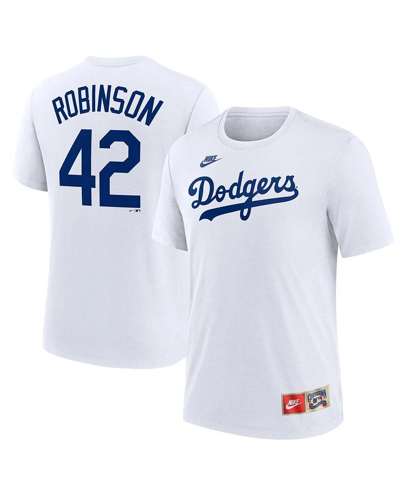 Nike Men's Jackie Robinson White Brooklyn Dodgers Cooperstown Collection Tri-Blend Name Number T-Shirt