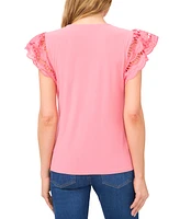 CeCe Women's Ruffled Eyelet-Sleeve Crewneck Top