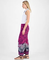 Nautica Jeans Women's Palm-Print Wide-Leg Pull-On Pants
