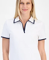 Nautica Jeans Women's Pique-Knit Johnny Collar Shirt