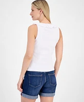 Nautica Jeans Women's Cotton Ruffled V-Neck Tank Top