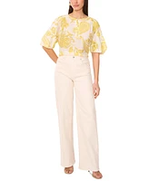 Vince Camuto Women's Printed Puff-Sleeve Button Top