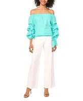 Vince Camuto Women's Linen-Blend Off The Shoulder Bubble Sleeve Tie Front Blouse